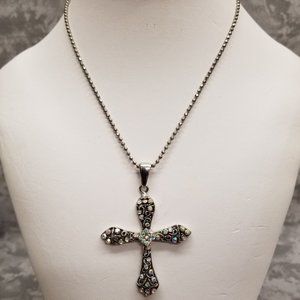 Premier Designs Cross Necklace - Silvertone with Crystals